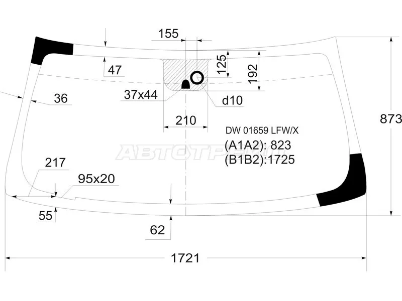Стекло лобовое (Датчик дождя) Chevrolet Tahoe 06-14  / Cadillac Escalade 06-15  / Chevrolet Silverado 07-13  / Suburban 06-13 (XYG: DW01659 LFW/X)