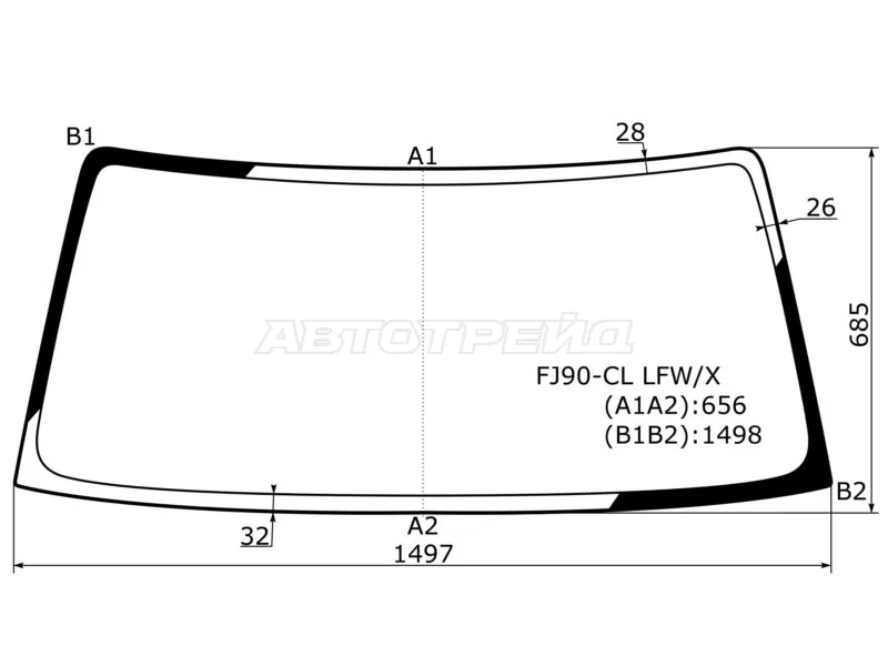 Стекло лобовое Toyota Land Cruiser Prado (J90) 96-02 (XYG: FJ90-CL LFW/X)