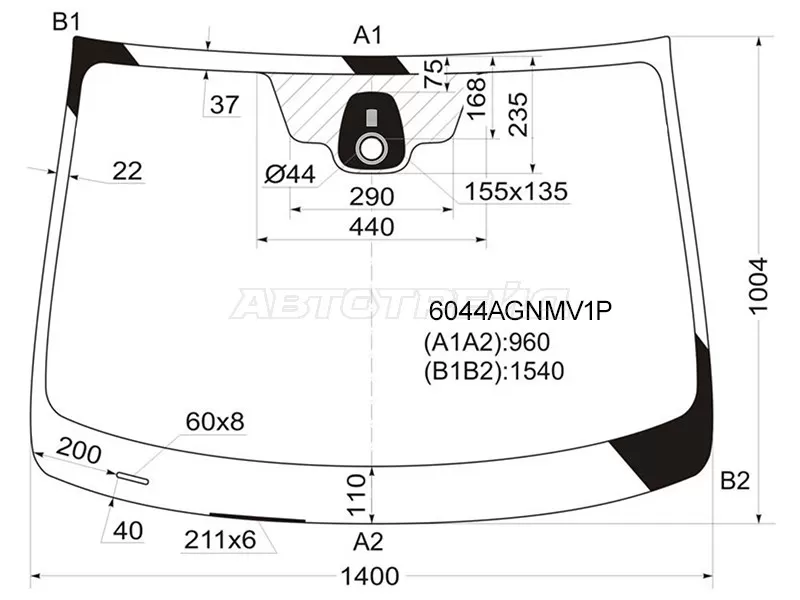 Стекло лобовое (Датчик дождя) Nissan Qashqai 06-13  / Dualis 07-14  / Qashqai+2 08-14 (FUYAO: 6044AGNMV1P)