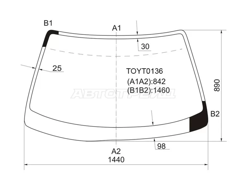 Стекло лобовое Toyota Mark II (X100) 96-00  / Chaser (X100) 96-01 (KMK: TOYT0136)