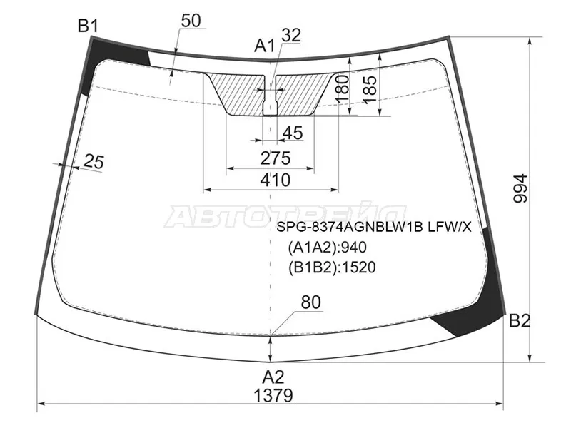 Стекло лобовое (Молдинг) Toyota Auris 06-12  / Blade 06-12 (SAT: SPG-8374AGNBLW1B LFW/X)