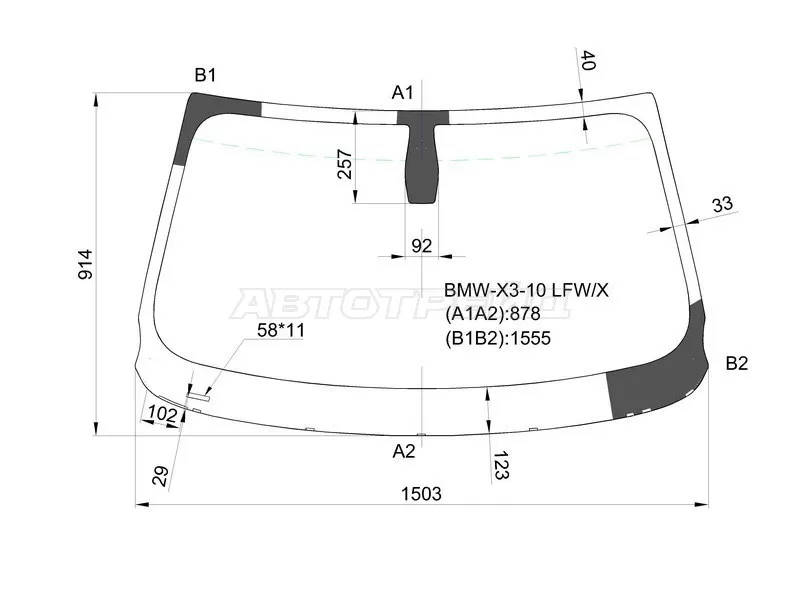 Стекло лобовое BMW X3 10-17 (XYG: BMW-X3-10 LFW/X)