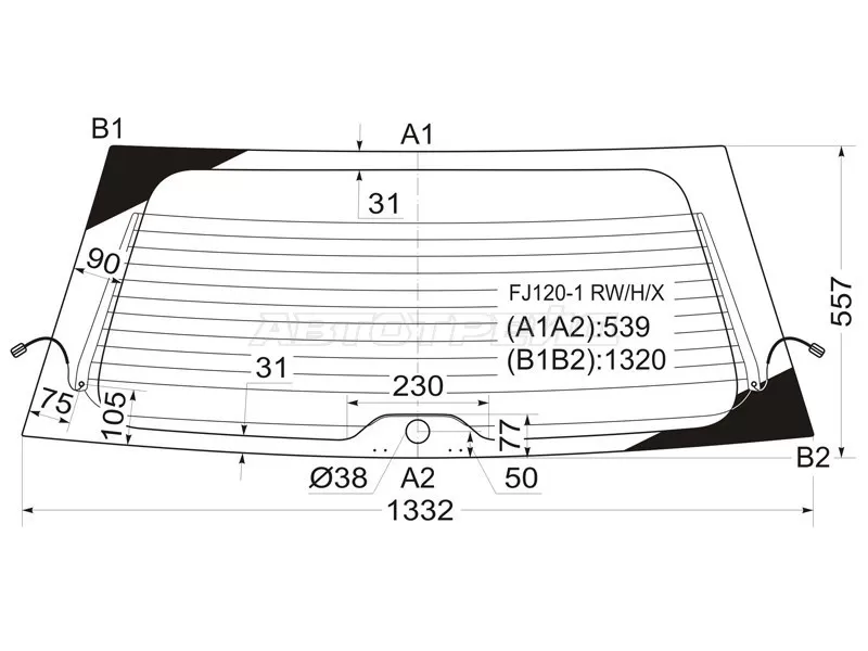 Стекло заднее (Цвет зеленый / Обогрев) Toyota Land Cruiser Prado (J120) 02-09  / Lexus GX 02-09 (XYG: FJ120-1 RW/H/X)