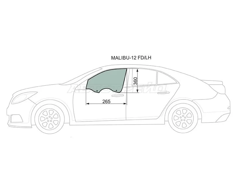 Стекло боковое опускное (Спереди / Слева / Цвет зеленый) Chevrolet Malibu 12-15 (XYG: MALIBU-12 FD/LH)