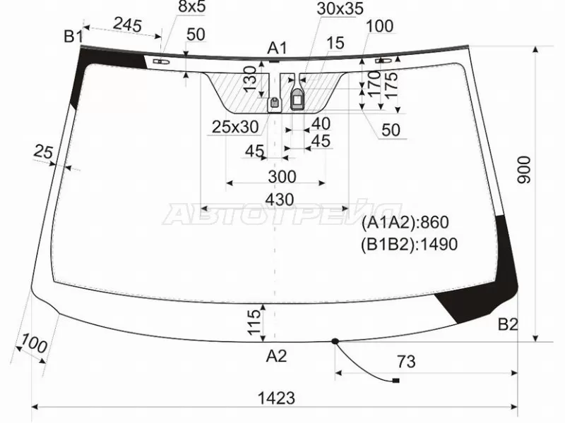 Стекло лобовое (Обогрев щеток / Датчик дождя) Toyota RAV4 (XA30) 05-13 (TOYOTA: 56101-42370)
