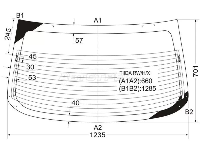 Стекло заднее (Цвет зеленый / Обогрев) Nissan Tiida 04-14  / Tiida Latio 04-12  / Versa 06-12 (XYG: TIIDA RW/H/X)