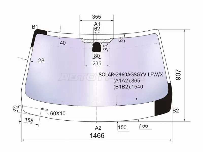 Стекло лобовое (Атермальное) BMW X1 09-15 (XYG: SOLAR-2460AGSGYV LFW/X)
