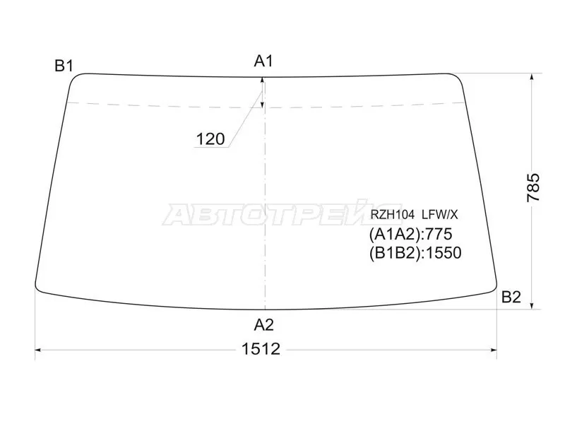 Стекло лобовое Toyota Hiace 89-04  / Regius Ace 99-04 (XYG: RZH104 LFW)