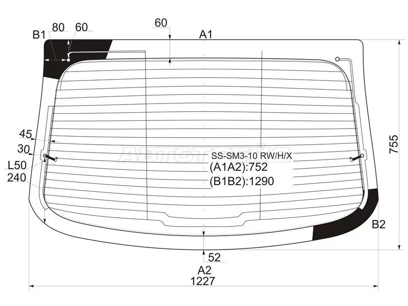 Стекло заднее (Цвет зеленый / Обогрев / Антенна) Renault Fluence 09-17 (XYG: SS-SM3-10 RW/H/X)