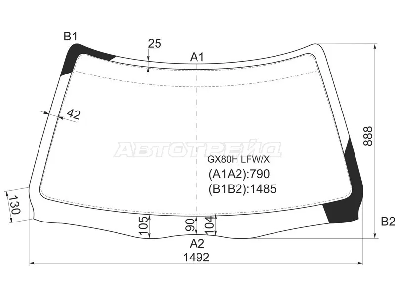 Стекло лобовое Toyota Mark II (X80) 88-96  / Chaser (X80) 88-92 (XYG: GX80H LFW/X)