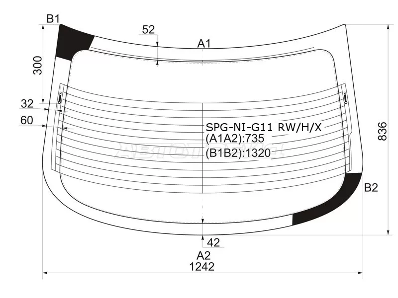 Стекло заднее (Цвет зеленый / Обогрев) Nissan Almera 12-19  / Bluebird Sylphy 05-12 (SAT: SPG-NI-G11 RW/H/X)