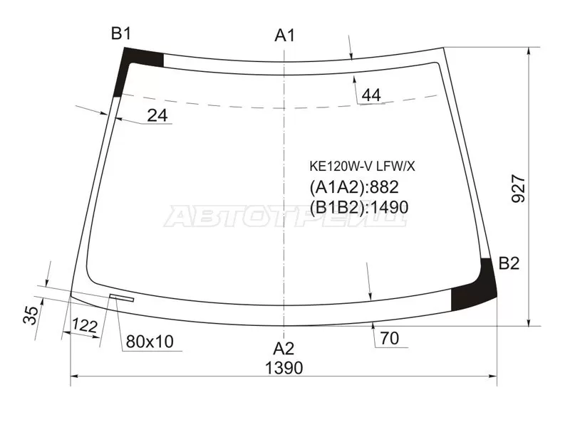 Стекло лобовое Toyota Corolla (E120) 00-07  / Corolla Fielder (E120) 00-06  / Corolla JPN (E120) 00-07  / BYD F3 05-14  / Geely Vision 08-17  / Lifan Solano 10-16  / Toyota Allex 01-06  / Corolla Runx (E120) 01-06 (XYG: KE120W-V LFW/X)