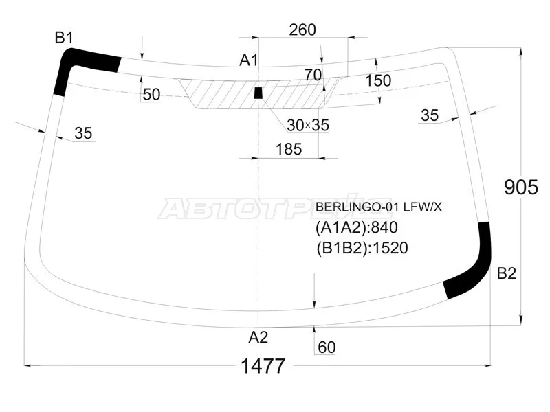 Стекло лобовое Citroen Berlingo 96-12  / Peugeot Partner 96-12  / Partner Tepee 02-08 (XYG: BERLINGO-01 LFW/X)