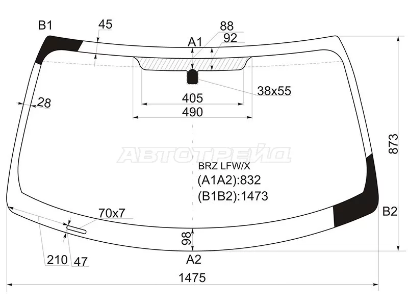 Стекло лобовое Subaru BRZ 12-  / Toyota GT 86 12- (XYG: BRZ LFW/X)