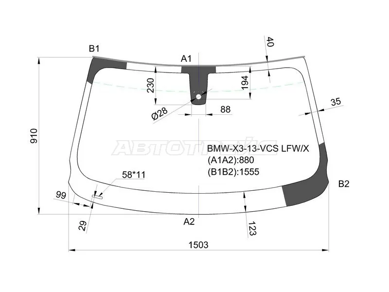 Стекло лобовое (Датчик дождя) BMW X3 14-17 (XYG: BMW-X3-13-VCS LFW/X)