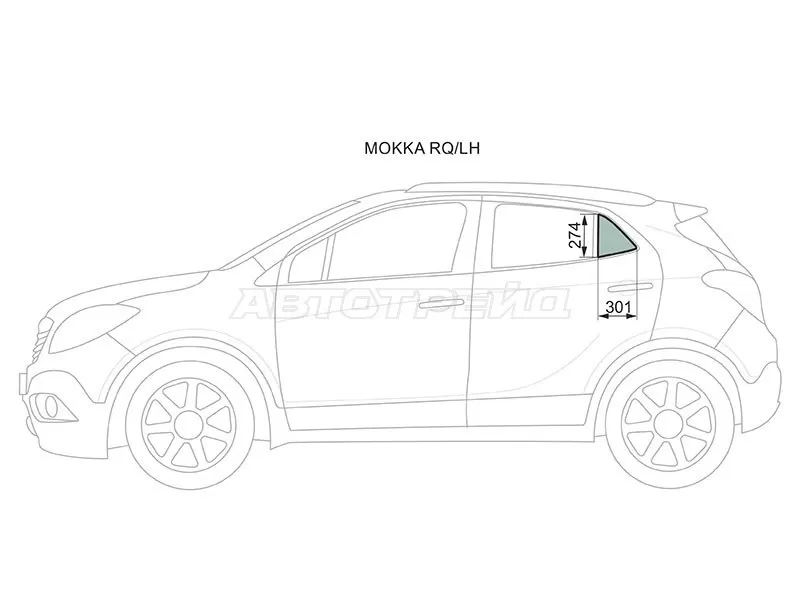 Стекло форточки (Цвет зеленый) Opel Mokka 12-19  / Buick Encore 12- (XYG: MOKKA RQ/LH)