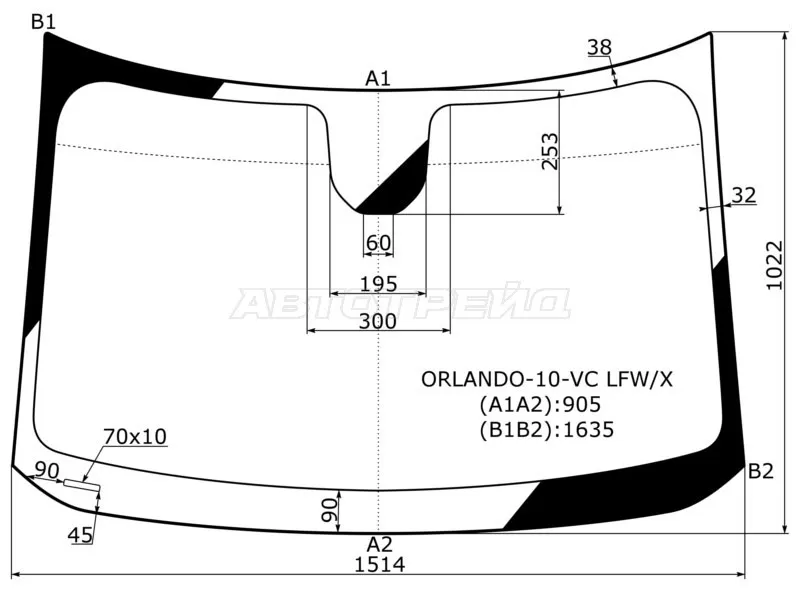 Стекло лобовое CHEVROLET ORLANDO 11-15 (XYG: ORLANDO-10-VC LFW/X)