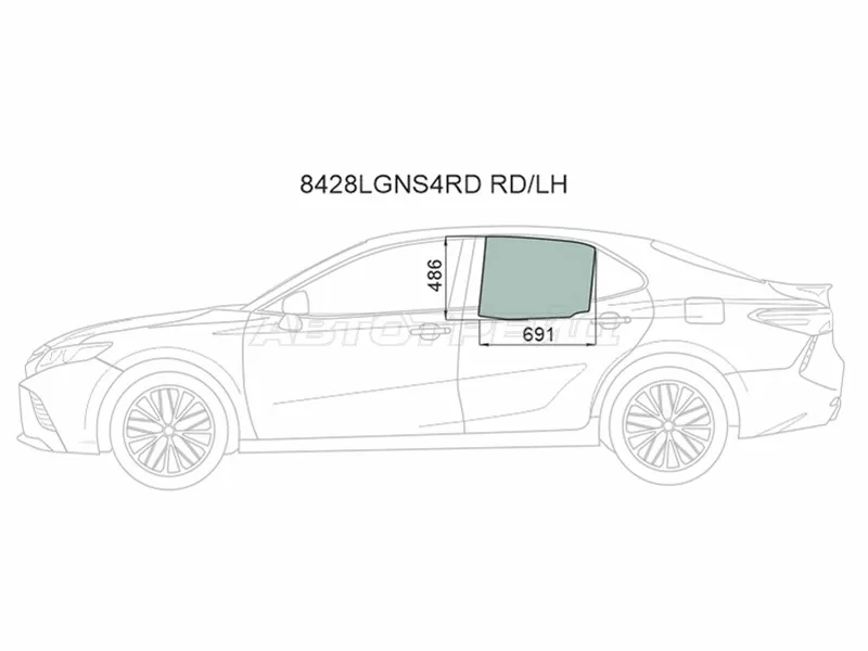 Стекло боковое опускное (Сзади / Слева / Цвет зеленый / Крепления) Toyota Camry (XV70) 17-21  / Camry UAE /USA 17-20 (XYG: 8428LGNS4RD RD/LH)