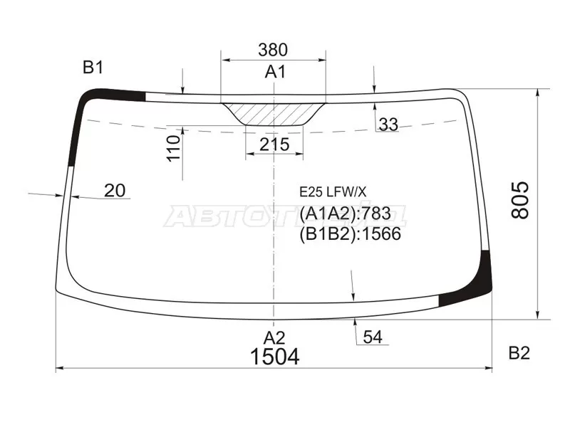 Стекло лобовое Nissan Caravan 01-12  / Urvan 01-12 (XYG: E25 LFW/X)