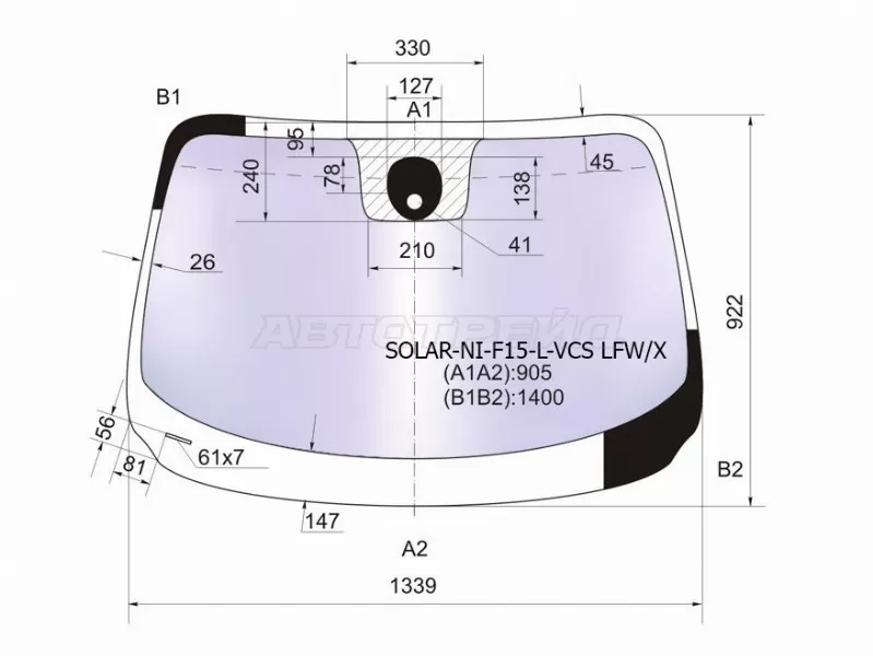 Стекло лобовое (Атермальное / Датчик дождя / Сборка Британия) Nissan Juke 10-20 (XYG: SOLAR-NI-F15-L-VCS LFW/X)