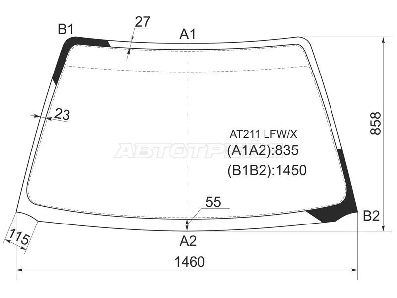 Стекло лобовое Toyota Avensis (T220) 97-03  / Caldina (T210) 97-02 (XYG: AT211 LFW/X)