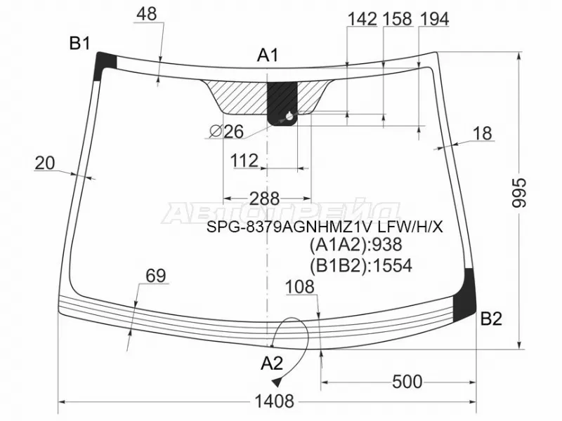 Стекло лобовое (Обогрев щеток / Датчик дождя) Toyota Avensis (T270) 08-18 (SAT: SPG-8379AGNHMZ1V LFW/H/X)