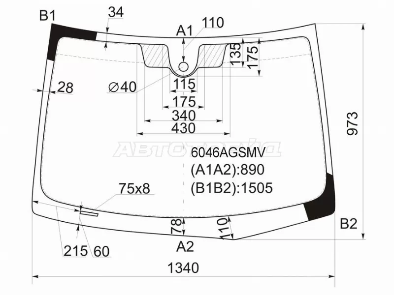 Стекло лобовое (Датчик дождя) Nissan Tiida 04-14  / Tiida Latio 04-12  / Versa 06-12 (AGC: 6046AGSMV)