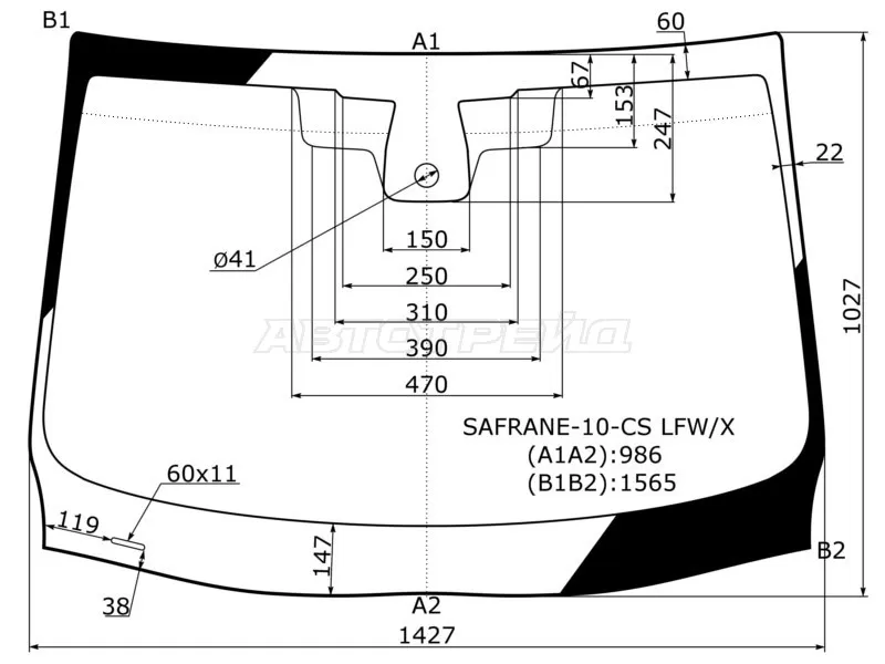 Стекло лобовое (Датчик дождя) Renault Latitude 10-15  / Safrane 10-13 (XYG: SAFRANE-10-CS LFW/X)