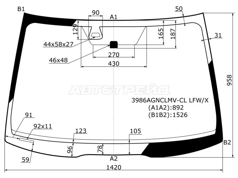 Стекло лобовое (Датчик дождя) Honda Accord 02-08  / Acura TSX 03-08 (XYG: 3986AGNCLMV-CL LFW/X)
