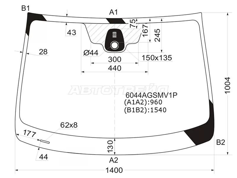 Стекло лобовое (Датчик дождя) Nissan Qashqai 06-13  / Dualis 07-14  / Qashqai+2 08-14 (AGC: 6044AGSMV1P)