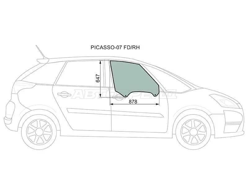 Стекло боковое опускное (Спереди / Справа / Цвет зеленый) Citroen C4 Picasso 07-14  / Grand C4 Picasso 07-14 (XYG: PICASSO-07 FD/RH)