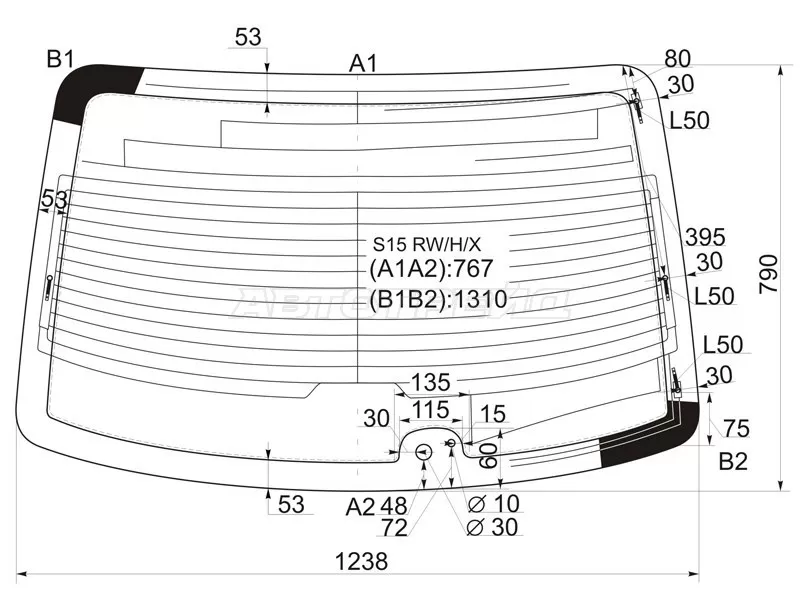 Стекло заднее (Цвет зеленый / Обогрев / Антенна) Nissan 200SX 99-02  / Silvia 99-02 (XYG: S15 RW/H/X)