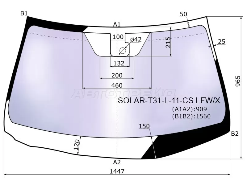 Стекло лобовое (Атермальное / Датчик дождя) Nissan X-Trail 07-15 (XYG: SOLAR-T31-L-11-CS LFW/X)