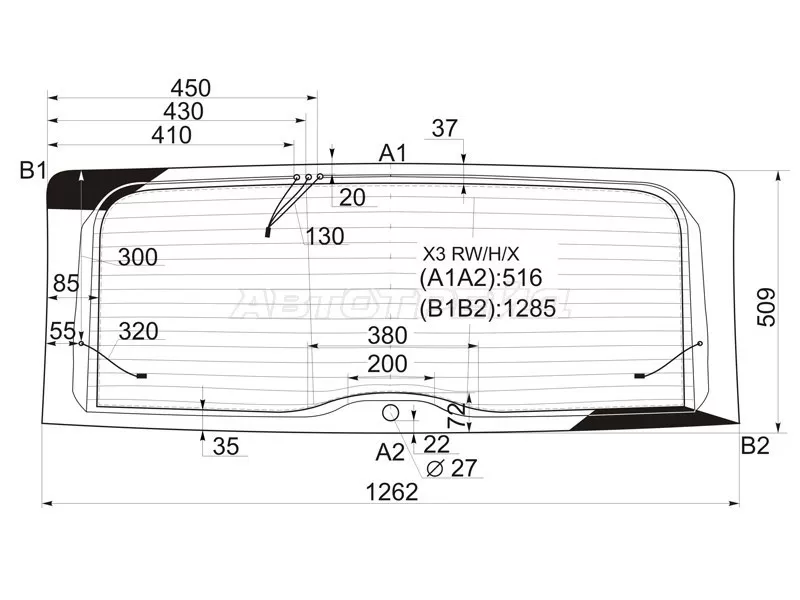 Стекло заднее (Цвет зеленый / Обогрев / Антенна) BMW X3 03-10 (XYG: X3 RW/H/X)