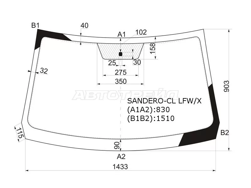 Стекло лобовое Nissan Terrano 14-22  / Renault Duster 10-21  / Sandero 09-14  / Dacia Duster 10-17  / Sandero 08-12  / Renault Sandero Stepway 10-14 (XYG: SANDERO-CL LFW/X)