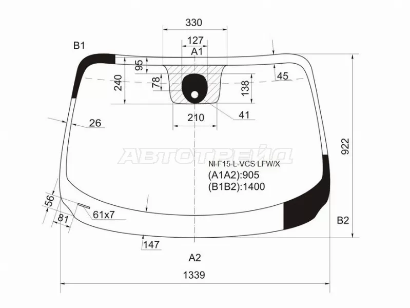 Стекло лобовое (Датчик дождя / Сборка Британия) Nissan Juke 10-20 (XYG: NI-F15-L-VCS LFW/X)