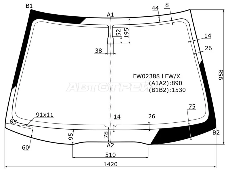 Стекло лобовое Honda Accord 02-08  / Acura TSX 03-08 (XYG: FW02388 LFW/X)
