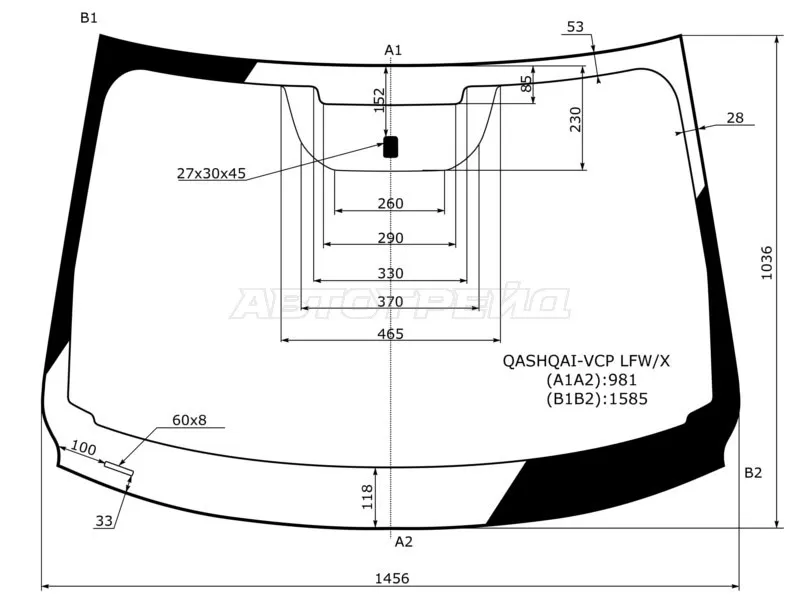 Стекло лобовое Nissan Qashqai 13-22  / Rogue Sport 17-24 (XYG: QASHQAI-VCP LFW/X)