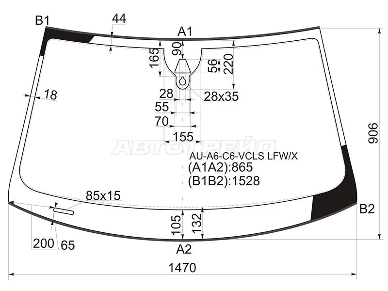 Стекло лобовое (Камера / Датчик дождя / Молдинг) Audi A6 04-10  / A6 allroad quattro 06-12  / S6 06-11 (XYG: AU-A6-C6-VCLS LFW/X)