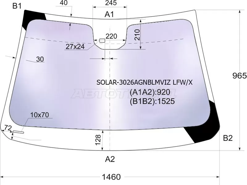 Стекло лобовое (Атермальное / Датчик дождя) Chevrolet Cruze 09-15  / Daewoo Lacetti 08-11 (XYG: SOLAR-3026AGNBLMVIZ LFW/X)