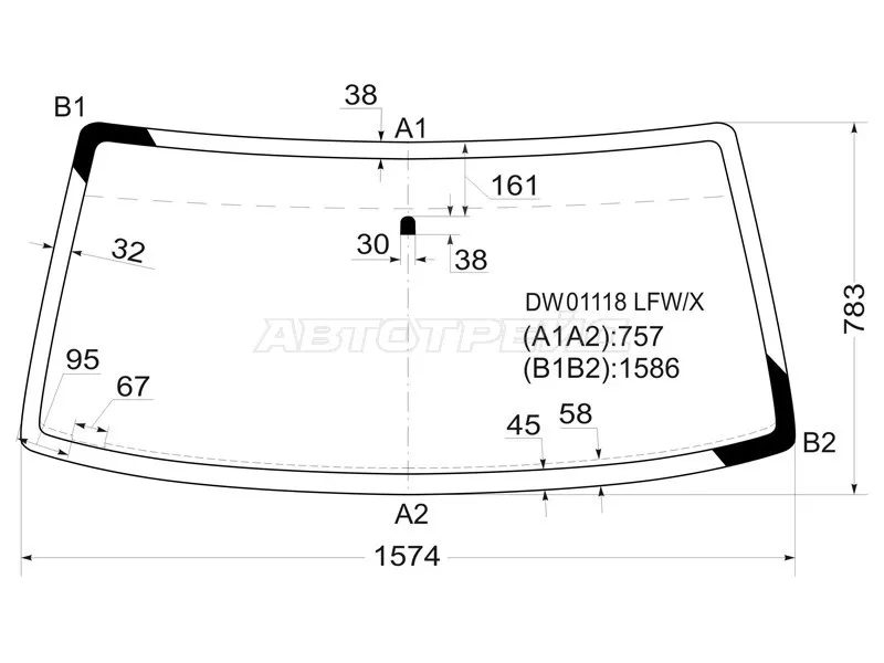 Стекло лобовое Chrysler Town&Country 91-95  / Voyager 91-95  / Dodge Caravan 90-95 (XYG: DW01118 LFW/X)