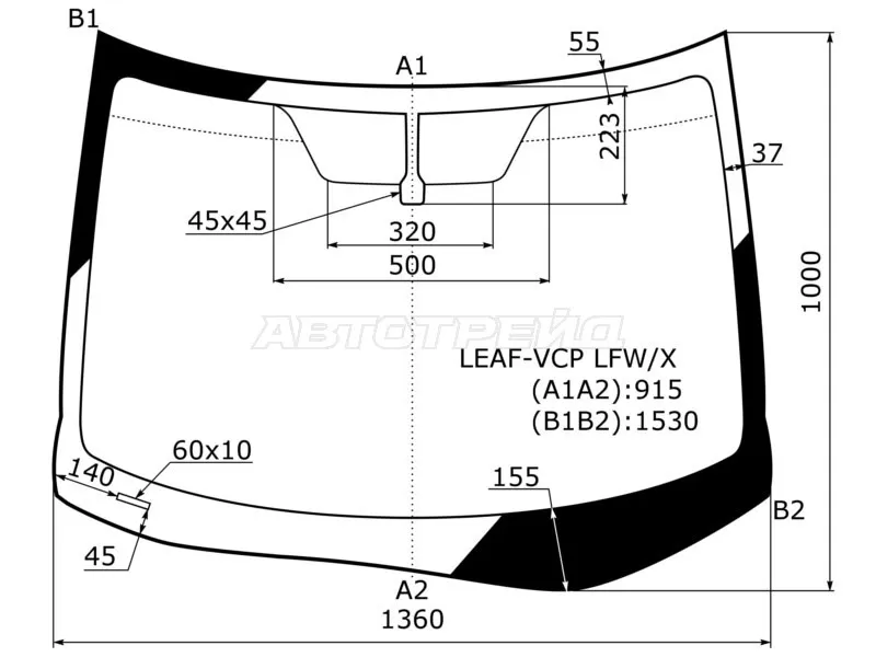 Стекло лобовое Nissan Leaf 09-17 (XYG: LEAF-VCP LFW/X)