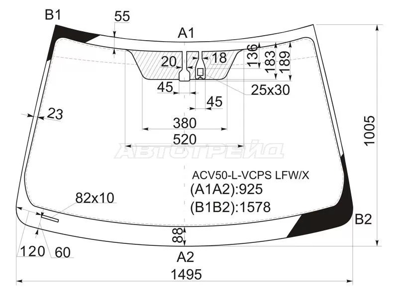 Стекло лобовое (Датчик дождя) Toyota Camry (XV50) 11-21  / Camry UAE /USA 11-17 (XYG: ACV50-L-VCPS LFW/X)