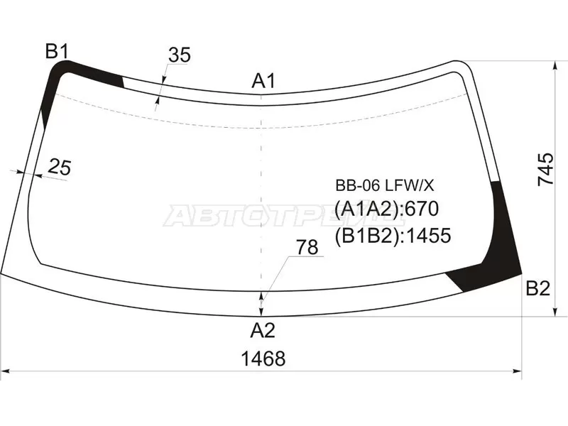 Стекло лобовое Daihatsu Coo 06-13  / Materia 06-13  / Subaru Dex 08-12  / Toyota bB 05-16 (XYG: BB-06 LFW/X)