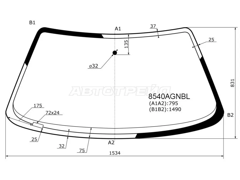 Стекло лобовое Audi A6 94-97  / 100 91-95 (FUYAO: 8540AGNBL)