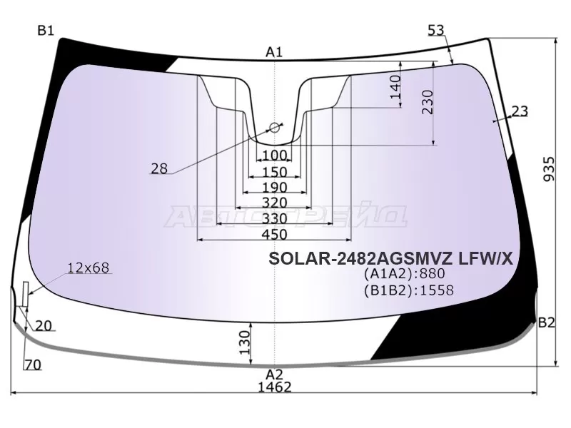 Стекло лобовое (Атермальное / Датчик дождя / Молдинг) BMW X1 15-22 (XYG: SOLAR-2482AGSMVZ LFW/X)