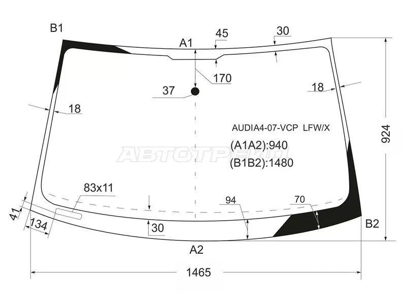 Стекло лобовое Audi A4 08-15  / RS4 12-16  / S4 08-16 (XYG: AUDIA4-07-VCP LFW/X)