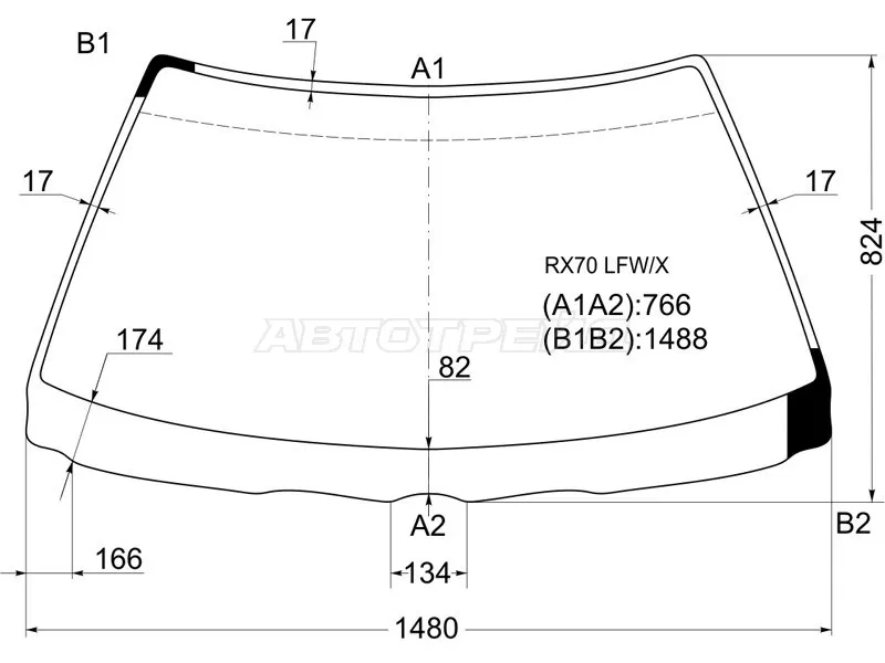 Стекло лобовое (Sedan) Toyota Mark II 84-88  / Chaser 84-88 (XYG: RX70 LFW/X)