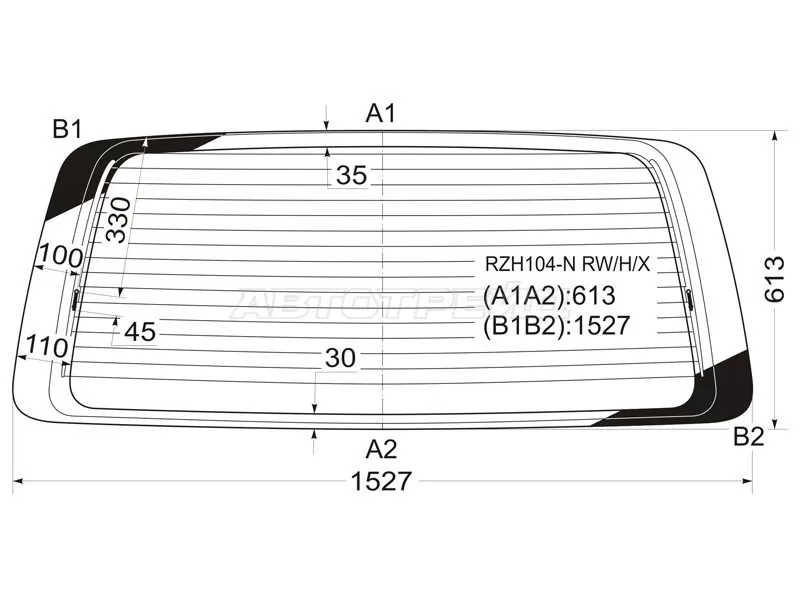 Стекло заднее (Цвет зеленый / Обогрев) Toyota Hiace 89-04  / Regius Ace 99-04 (XYG: RZH104-N RW/H/X)