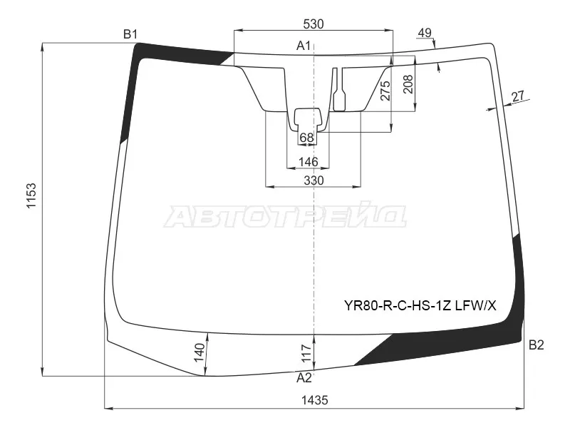 Стекло лобовое (Камера / Место под датчик запотевания) Toyota Noah 14-17  / Voxy 14-17  / Esquire 14-17 (XYG: YR80-R-C-HS-1Z LFW/X)